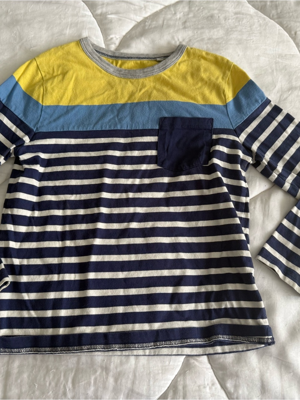 Boden Long Sleeve Striped Tee with Pocket - Yellow, Blue & Navy